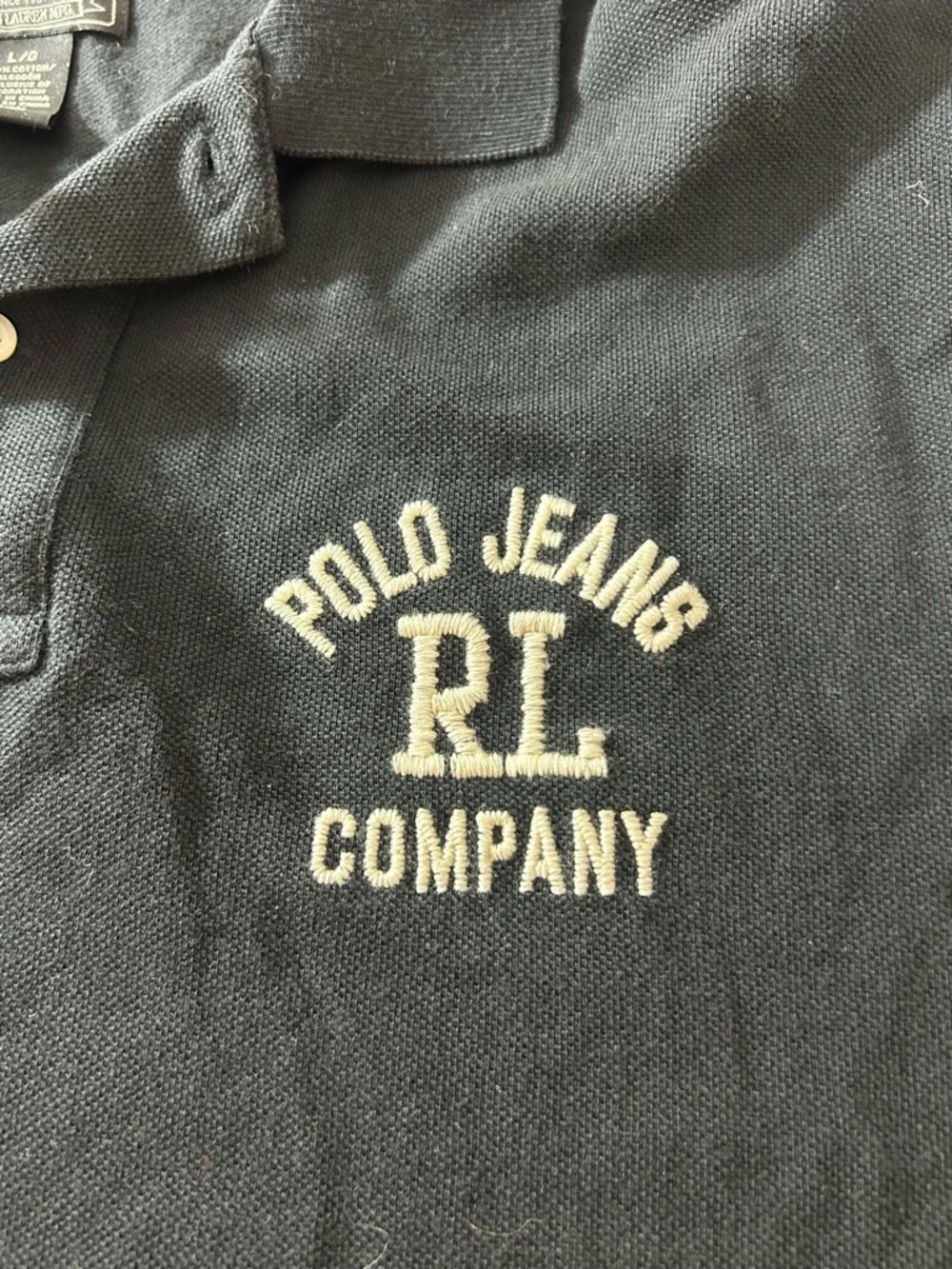 Polo Jeans Co. Ralph Lauren Men’s Large Black Pique Polo Shirt Embroidered RL 67 - Picture 4 of 8